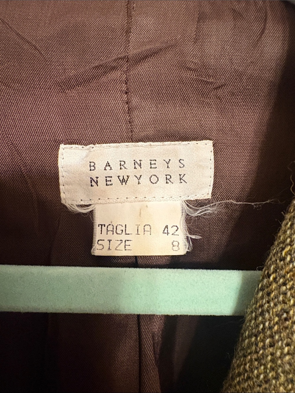 Vintage Barneys New York Tweed Blazer Olive Green 100% Wool made in Italy - Picture 2 of 9